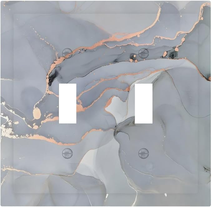 Gray And Gold Marble Abstract Luxury Print Decorative Switch Plates 2 Gang Double Toggle Outlet Light Switch Cover Wall Plate Electrical Faceplate for Bathroom Kitchen Bedroom Decor
