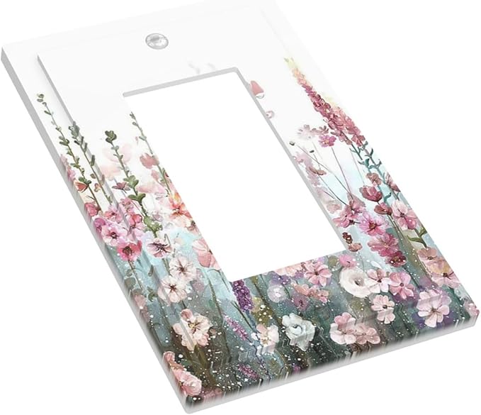 Colorful Flowers Pink Floral Watercolor Plant Decorative Outlet Covers 1 Gang Single Rocker Light Switch Cover Plate Wall Plates GFCI Faceplate for Bed Room Living Room Decor