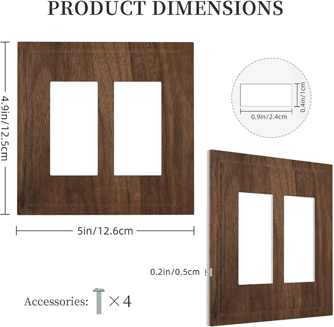 Decorative Outlet Covers Dark Brown Wood Grain 2 Gang Double Rocker Light Switch Cover Plate Electrical Switch Plate Cover Decorate GFCI Wall Plate for Farmhouse Cabin Decor