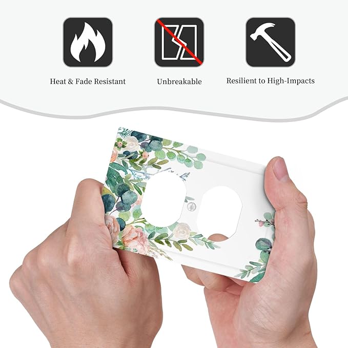 Green Eucalyptus Leaves Floral Watercolor Flower Outlet Covers 1 Gang Duplex Light Switch Cover Decorative Switch Plates Electrical Receptacle Faceplate Wall Plate for Bed Room Living Room Decor