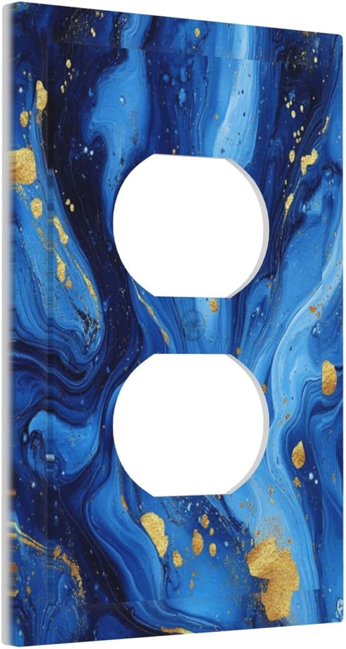 Outlet Covers Navy Blue Gold Marble Abstract Luxury 1 Gang Duplex Light Switch Cover Plate Decorative Wall Plates Socket Cover Electrical Switchplate for Bathroom Home Decor
