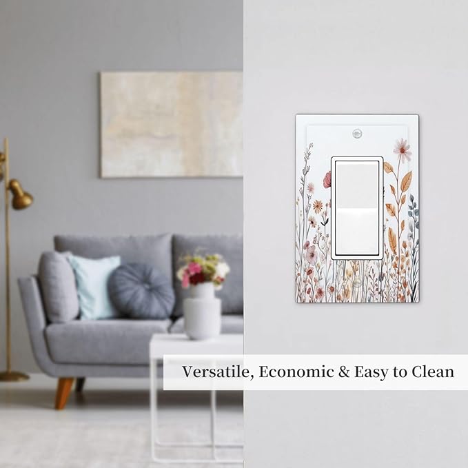 Decorative Outlet Covers Spring Floral Pink Wildflower Leaves Plants 1 Gang Single Rocker Light Switch Cover Plate Wall Plates Gfci Faceplate For Home Bed Room Decor
