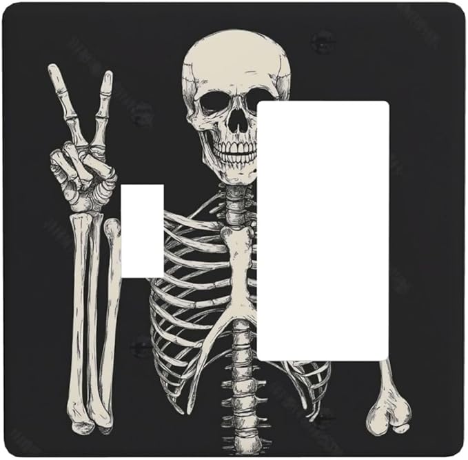 Outlet Covers Skeleton Skull Boho Hippie Dark Background 1 Toggle 1 Rocker Combination Decorative Wall Plate Electrical Switch Plates Light Switch Cover Plate For Cabin Office Decor