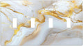 Decorative Switch Plate Cover Abstract Gold Marble Design with White & Gold 4 Gang Artistic Wall Plate Unique Quad Toggle Light Switch Covers for Modern Luxurious Decor
