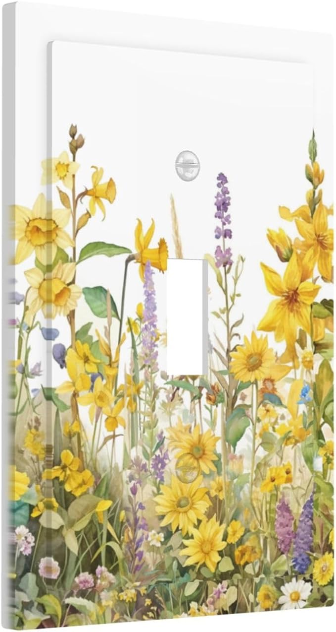 Wildflowers Sunflower Lavender Daisy Floral Decorative Light Switch Cover 1 Gang Single Toggle Device Electrical Faceplate Switchplates Decorator Outlet Wall Plate for Bedroom Living Room Decor