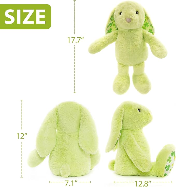 WEIGEDU Green Rabbit Bunny Stuffed Animal Plush Toy with Floppy Ears & Shamrock Print for Kids, Boys, Girls, Babies - Perfect, St. Patrick's Day, Birthday, Easter, Christmas, Bedtime Gift