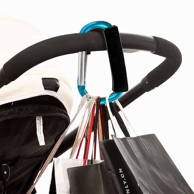 Stroller Hooks by Baby,Large Stroller Hooks for Mommy, 2 pcs Carabiner Stroller Hook Organizer for Hanging Purses, Diaper Bag, Shopping Bags. (Sky Blue)