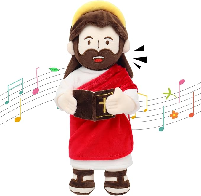 Yelakey Jesus Plush Talking Doll with Halo,Speak 20 Bible Verses & 20 Songs,13.4" Interactive Hymn Stuffed Plushie Perfect Religious Gift for Kids Sunday School & Easter Celebrations