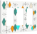 Teal/Green/Aqua/Blue/Orange Geometric Triple Decorator Light Switch Cover 3-Gang 60S Boho Atomic Diamond Decorative GFCI/Rocker Device Switch Wallplate Faceplate Cover for Dimmer Screwless, USB Outlet