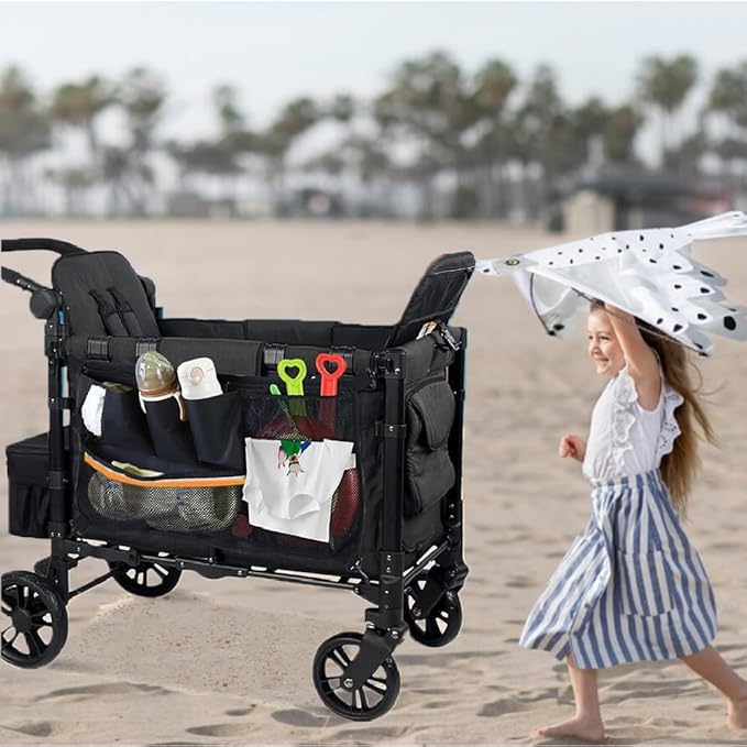 Wagon Organizer - Wagon Storage Attachment，Wagon Accessories Organizer Compatible, Large Capacity Mesh Cargo Storage Bag with Sorting Pockets Compatible with Wagon, Black
