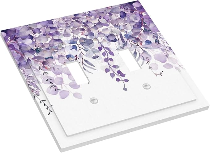 Purple Plants Leaves Eucalyptus Vine Floral Flowers Decorative Switch Plates 2 Gang Double Toggle Outlet Light Switch Cover Wall Plate Electrical Faceplate for Bedroom Living Room Decor