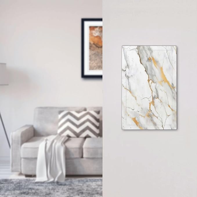 Light Switch Cover Plate Marbling Style White Background Gold Gray Stripes 1 Gang No Device Blank Electrical Wall Plates Faceplate Decorative Switch Plate For Bathroom Kitchen Decor