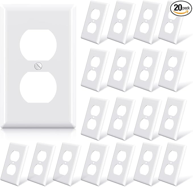 ELEGRP Duplex Receptacle Outlet Covers, 1-Gang Standard Size Wall Plates, Unbreakable Polycarbonate Dual Outlet Faceplates Covers, UL Listed, Color-matched Screws Included (20 Pack, Glossy White)