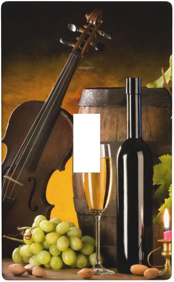 Grape Wine Violin 1-Gang Toggle Light Switch Plate, Still Life Painting Wall Plate for Kitchen, Dining Room, Wine Corner & Home