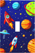 Planets Rockets & Aliens 1-Gang Toggle Light Switch Plate, Cosmic Space Decorative Wall Plate for Boys Bedroom