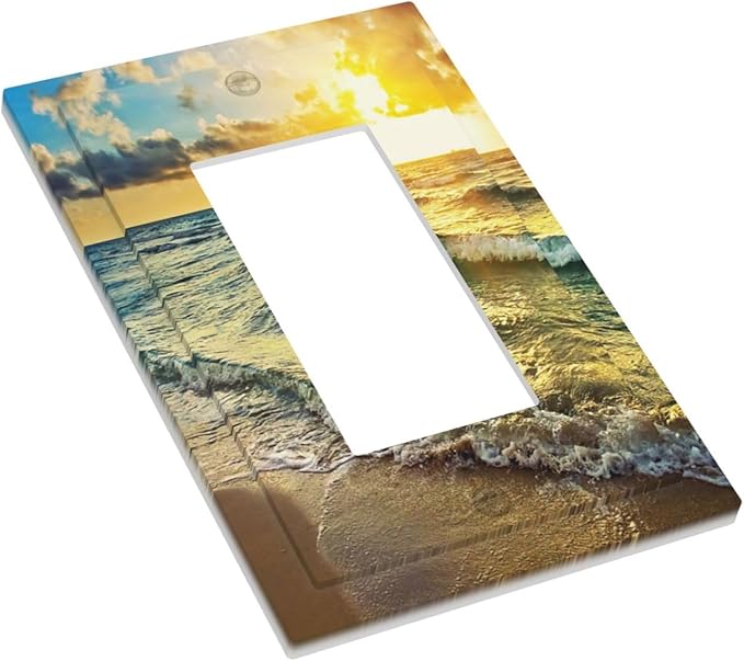 1 Gang Electrical Decora/GFCI Device Wallplate Tropical Sea Sunny Beach Ocean Wave Coastal Seaside Scene Hawaiian Sunrise Single Decorator Rocker Outlet Light Switch Cover Electrical Faceplate Dimmer
