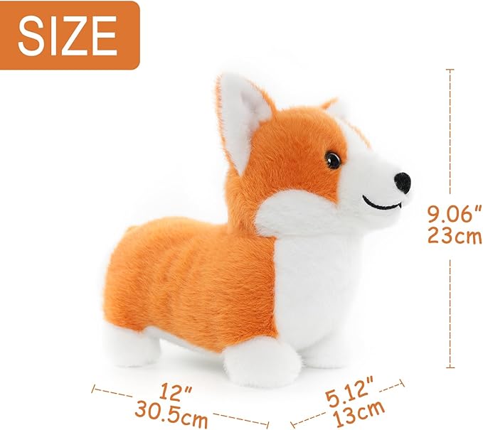WEIGEDU Corgi Plush Toy, 12 Inch Cute Stuffed Animal, Soft Kawaii Dog Pillow, Realistic Welsh Corgi Puppy, Gifts for Kids and Dog Lovers, Orange and White