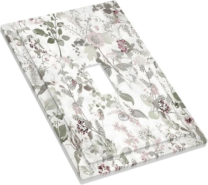 Boho Floral Leaf Vintage Watercolor Flower Decorative Light Switch Cover 1 Gang Single Toggle Device Electrical Faceplate Switchplates Decorator Outlet Wall Plate for Farmhouse Bedroom Decor