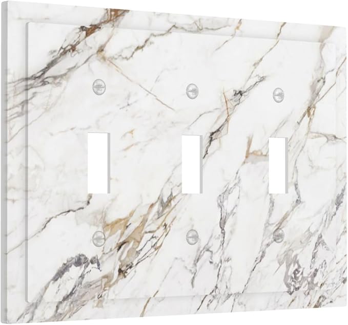 Light Switch Cover Plate White Brown Marble Abstract Modern Luxury 3 Gang Triple Toggle Decorative Switch Plates Wall Plates Electrical Switchplate Faceplate for Bathroom Kitchen Decor
