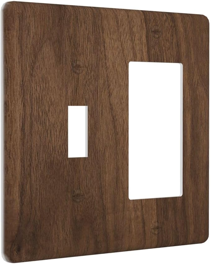 Outlet Covers Dark Brown Wood Grain 1 Toggle 1 Rocker Combo Light Switch Cover Plate Decorative Switch Plate Covers Electrical Wall Plate for Farmhouse Cabin Decor