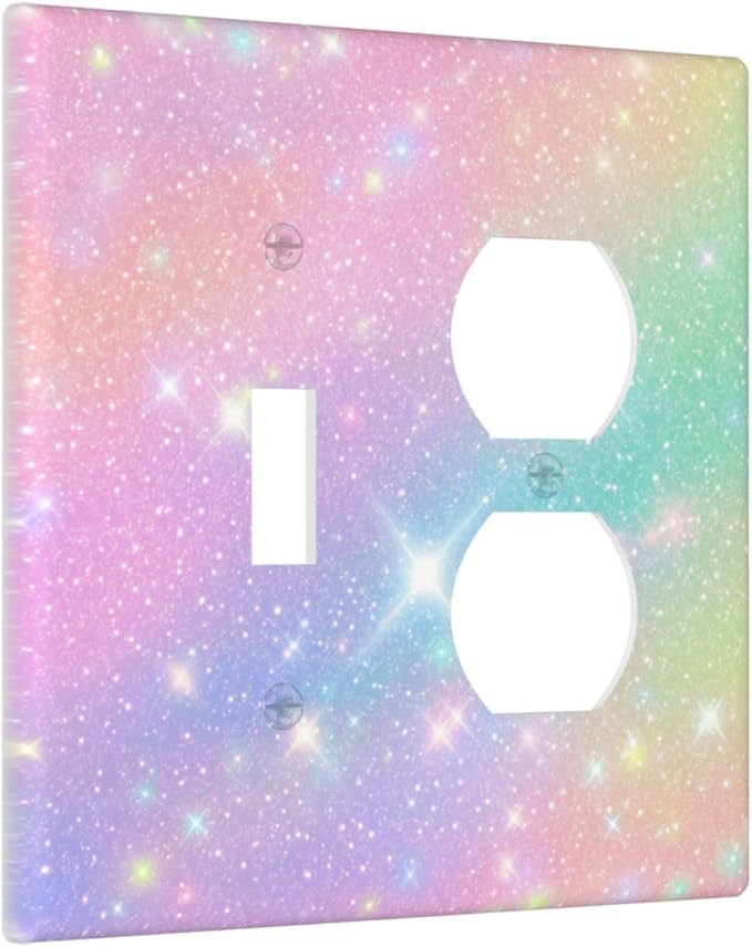 Decorative Light Switch Cover Plate Rainbow Shiny Gradient Colors 2 Gang Outlet Covers 1 Toggle 1 Duplex Wall Plate Decorate Electrical Switch Plate Covers for Kids Room Nursery Decor