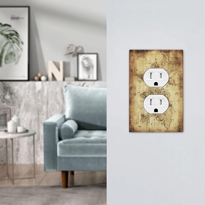 Old World Ocean Map 1 Gang Outlet Plate Covers Decorative Single Duplex Wall Plate Electrical Receptacle Light Switch Cover Electric Switchplate Country Decor