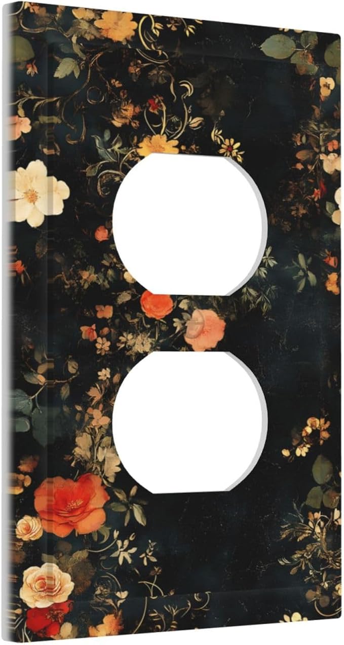 Vintage Orange Pink Black Roses Floral Flower Outlet Covers 1 Gang Duplex Light Switch Cover Decorative Switch Plates Electrical Receptacle Faceplate Wall Plate for Farmhouse Bedroom Decor