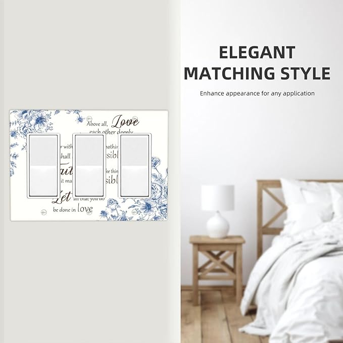 Decorative Outlet Covers Inspirational Quotes Blue Flower Floral 3 Gang Light Switch Cover Plate Triple Rocker Wall Plates for Electrical Outlets Switch Plate Covers for Bedroom Home Decor