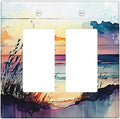 Outlet Covers Sunset Beach Abstract Watercolor 2 Gang Wall Plate Double Rocker Light Switch Cover Nature Coastal Decorative GFCI Receptacle Cover Electrical Switchplate for Home Decor