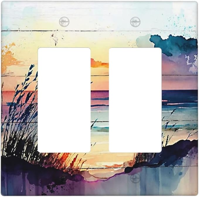 Outlet Covers Sunset Beach Abstract Watercolor 2 Gang Wall Plate Double Rocker Light Switch Cover Nature Coastal Decorative GFCI Receptacle Cover Electrical Switchplate for Home Decor