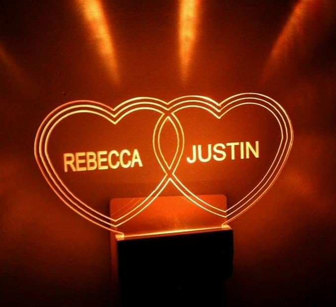 Night Light Multi Color Personalized LED Plug-in, Ultra-Slim Touch Night Light Smart Dusk to Dawn Sensor, Kids Children's Bedroom Kitchen Bathroom Hallway Play Room Variations (Double Hearts)