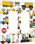 Yellow Truck Cartoon Transportation 2 Gang Rocker Decora Light Switch Cover Decorative Outlet Covers Wall Plate Electrical Faceplate Switchcovers GFCI for Kidroom Bathroom Bedroom Living Room Decor
