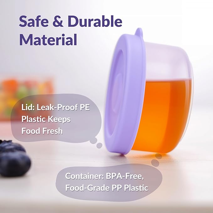NiHome 12-Pack 2oz Plastic Containers with Lids, BPA-Free Snack & Baby Food Storage Cups, Leak-Resistant, Stackable, Microwave & Freezer Safe, Measurement Marks for Portion Control (3 Macaron Colors)