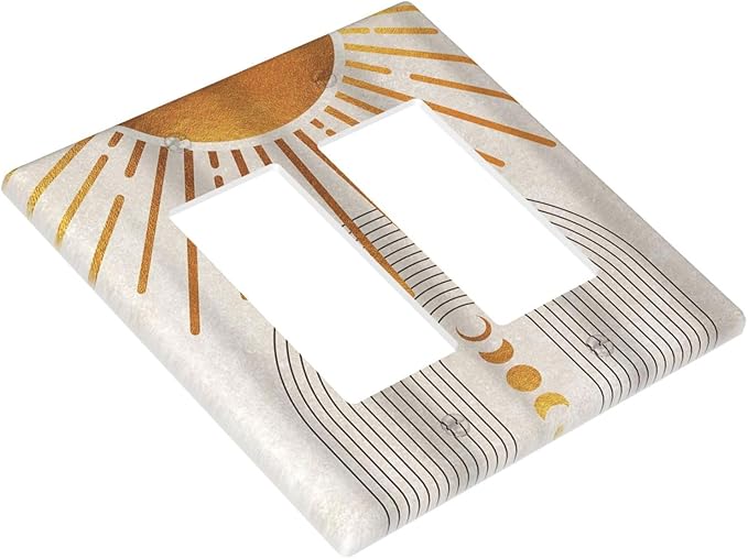 Mid Century Gold Sun Abstract Arch Boho Moon 2 Gang Rocker Decora Light Switch Covers Decorative Unique Dual Outlet Covers Wall Plate Electrical Faceplate Switchplate GFCI for Bedroom Bathroom Decor