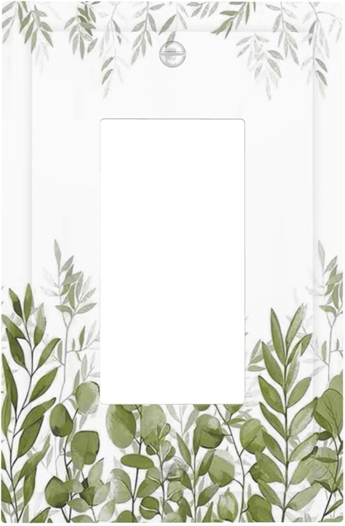 Green Eucalyptus Plant Leaves Vine Decorative Outlet Covers 1 Gang Single Rocker Light Switch Cover Plate Wall Plates GFCI Faceplate for Bed Room Living Room Decor