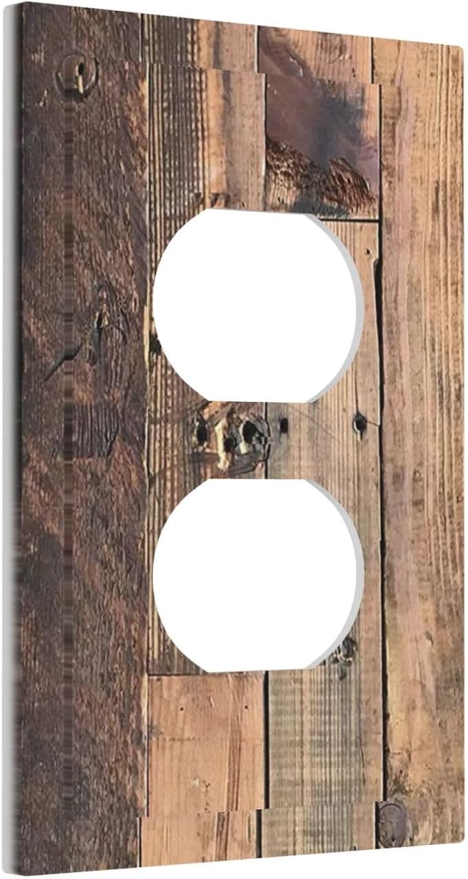 Rustic Brown Wood Plank Vintage Country Wooden Board Outlet Covers 1 Gang Duplex Light Switch Cover Decorative Switch Plates Electrical Receptacle Faceplate Wall Plate for Farmhouse Home Decor