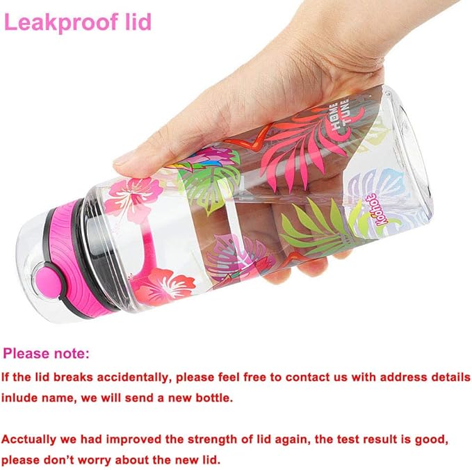 Home Tune Cute Water Bottle for School Kids Girls, BPA FREE Tritan & Leak Proof & Easy Clean & Carry Handle, 23oz/ 680ml - Flamingo