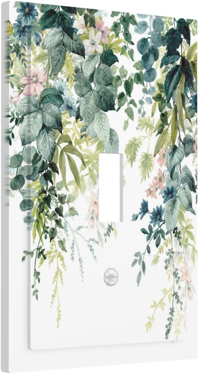 Colorful Plant Flower Sage Eucalyptus Leaves Decorative Light Switch Cover 1 Gang Single Toggle Device Electrical Faceplate Switchplates Decorator Outlet Wall Plate for Bedroom Living Room Decor