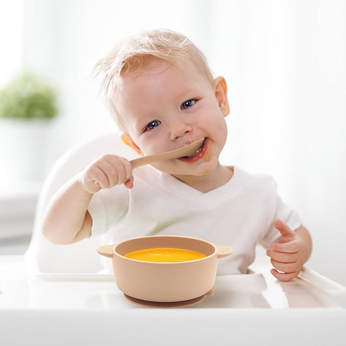 Eascrozn Baby Bowls with Suction and Baby Spoons Set of 3, Silicone Stay Put Bowls and Feeding Spoons for Babies Toddlers Kids, BPA Free,Microwave and Dishwasher Safe