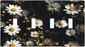 White Black Daisy Wildflower Modern Chrysanthemum Light Switch Covers Quad Toggle Electrical Faceplate 4 Gang Wall Plate Decorative Switch Plates Cover for Bedroom Farmhouse Decor