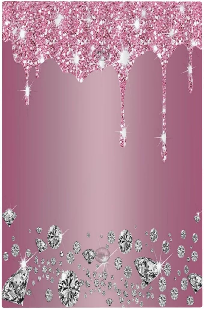 Switch Plates Sparkling Diamonds Pink Silver Glitter Drops 1 Gang Light Switch Cover No Device Wall Plate Decorative Blank Switchplate Electrical Faceplate for Bathroom Home Art Panel Decor