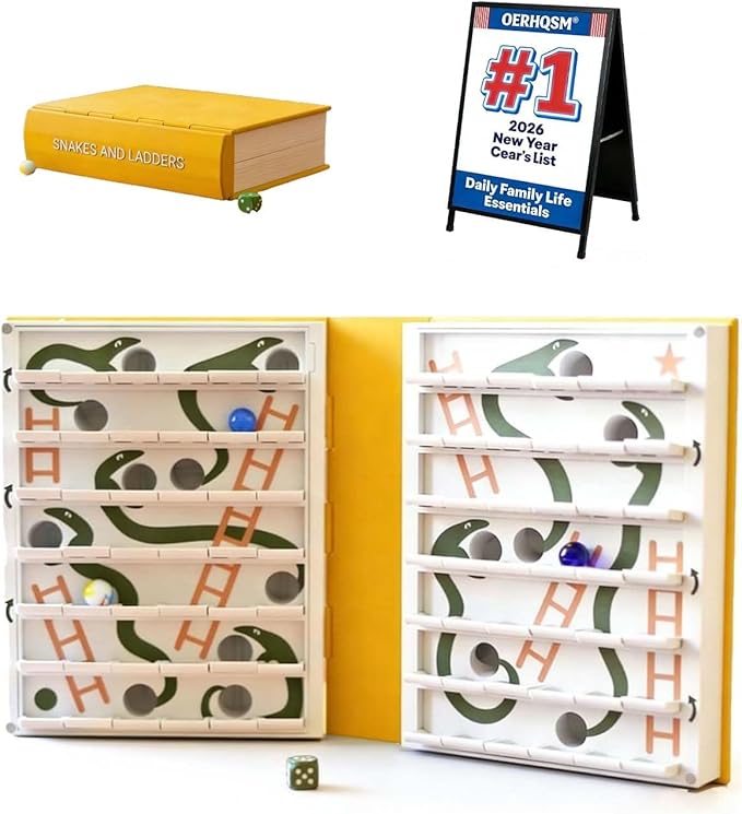 3D Printed Snakes and Ladders Book Toy, Board Games that Look Like Books Design, Classic Strategy Folding Table Game Family Night Travel Toy & Gift for Boys Girls Teens Adults Decoration(1pc)