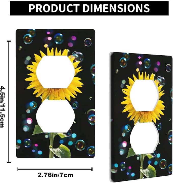 Sunflower Black Wall Plate Cover Blow Bubbles and Sunflower Bouquet Outlet Covers 1-Gang Switch Plug Duplex Cover Home Bedroom Bathroom Kitchen