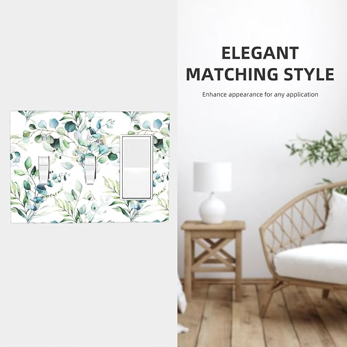 Green Olive Sage Eucalyptus Leaves 3-Gang 2-Toggle 1-GFCI/Decorator Combination Light Switch Decorative Triple Combo Device Switches/Rocker Outlet Covers and Wall Plate