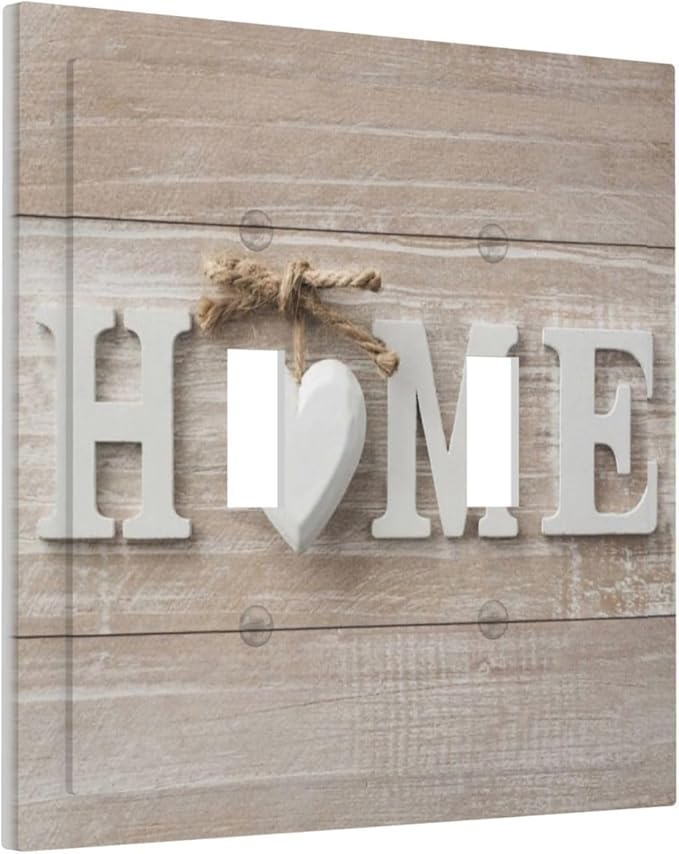 Lodge Family Love Farmhouse Cottage Double Toggle Wall Plate Country Wooden Sweet Home White/Brown Wood Sign Letters Decorative 2-Gang Light Switch Cover Electrical Receptacle Outlet Face Plate Cover