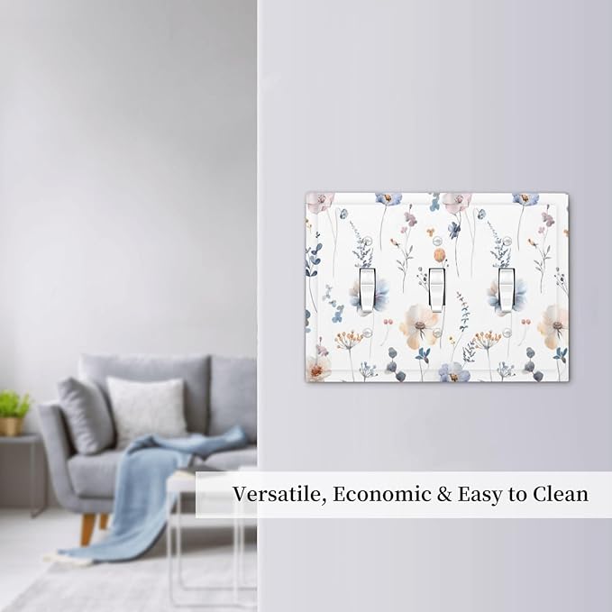 Wildflowers Plant Leaves Floral Berry Decorative Switch Plates 3 Gang Wall Plate Triple Toggle Light Switch Cover Faceplate Electrical Wall Panels for Bed Room Living Room Decor