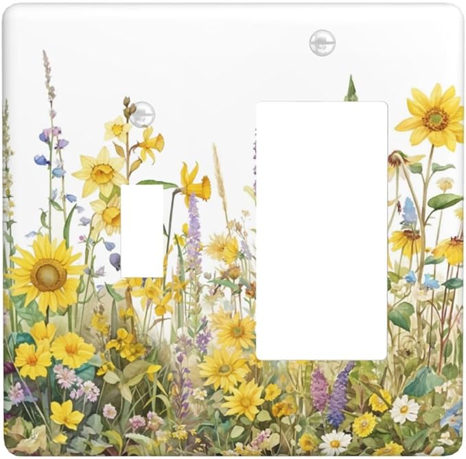 Wildflowers Sunflower Lavender Daisy Floral Outlet Covers 1 Toggle 1 Rocker Combination Decorative Wall Plate Electrical Switch Plates Light Switch Cover Plate for Bedroom Living Room Decor