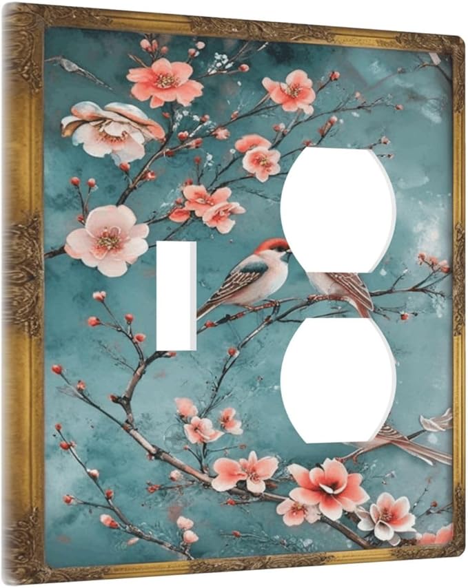 Decorative Art Light Switch Covers Birds on Branches 2 Gang Single Toggle Duplex Combination Electrical Faceplate Switchplate Wall Plate for Home Decor