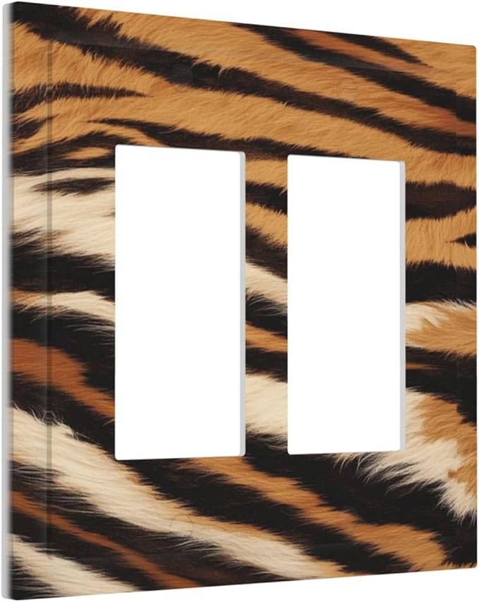 Tiger Texture Wild Animal Skin Pattern Print Decorative Outlet Covers 2 Gang Double GFCI Rocker Electrical Wall Panels Light Switch Cover Plate for Kids Room Office Decor