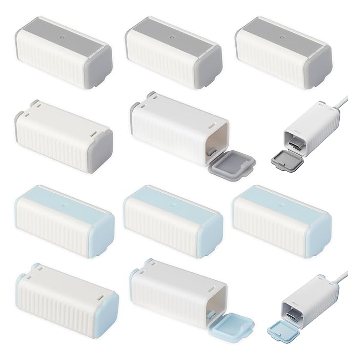 10 Pcs Foycow Child Proof USB Charger Protector - Charger Cover for Electrical Safety Baby Products, Baby Proof USB Charger Cords Covers for Pets and Toddlers- 10 Pcs - Grey & Blue